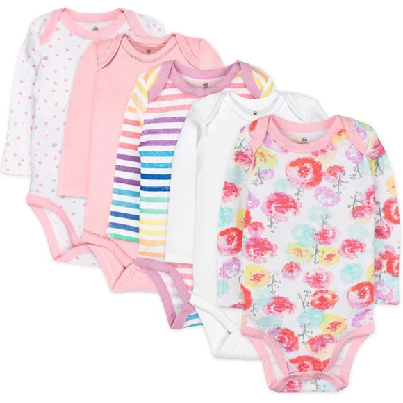 The Honest Company Other - The Honest Company 5-pack 100% Organic Cotton Long Sleeve Bodysuit Rose Blossom